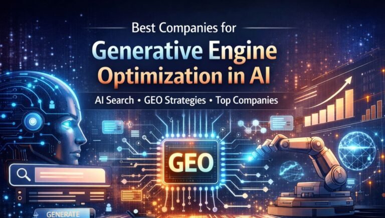 Generative Engine Optimization in AI concept with digital brain, GEO processor, and growth analytics.
