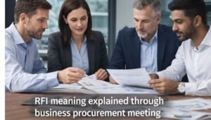 Business professionals reviewing documents while gathering information from vendors during the RFI process