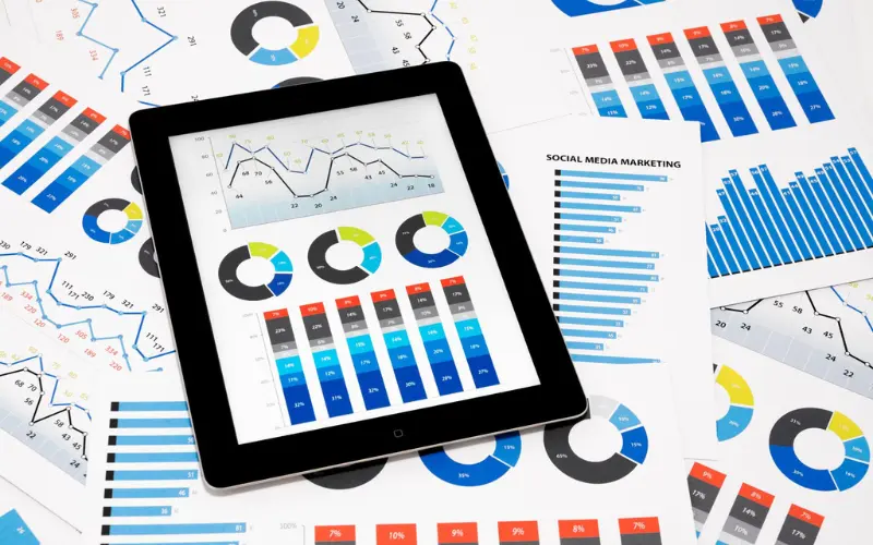 digital technology background with blue data blocks representing AI and business innovation