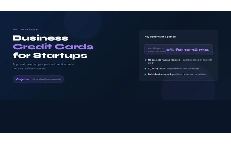 Business credit cards for startups — 0% APR for 12–18 months with no business revenue required